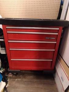 lot 97 image: 5 DRAWER CRAFTSMAN TOOL BOX WITH WHEELS AND WORKTOP SURFACE