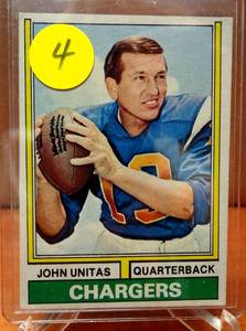 lot 4 image: VINTAGE Johnny Unitas 1974 Topps #150 San Diego Chargers