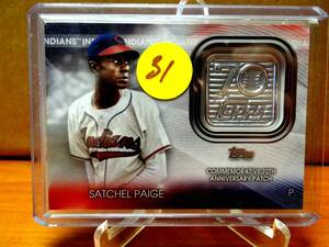lot 31 image: LOGO PATCH - SATCHEL PAIGE - 2021 Topps UPDATE - 70th Anniversary Logo Patch #T70P-SP INDIANS