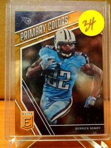 lot 34 image: VERY RARE LIMITED EDITION 1925 - 2019 Donruss Elite Derrick Henry 25 PRIMARY COLORS Orange Refractor SSP #PC-7 $$$