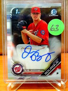 lot 63 image: BOWMAN CHROME 1ST - 2019 1st James Bourque Auto Washington Nationals #CPA-JB $$$