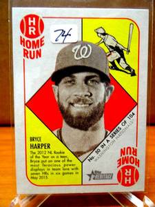lot 74 image: TOPPS HERITAGE - BRYCE HARPER - WASHINGTON NATIONALS - 50 OF 104 HOME RUN CARD - RED BACK