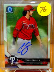 lot 76 image: ROOKIE PROSPECT AUTO - 2018 Bowman Chrome Connor Seabold Prospect Auto #BCPA-CS Phillies V92 $$$