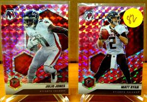 lot 82 image: SUPERSTAR TEAM LOT - 2021 Panini Mosaic Camo Pink Prizm Matt Ryan #14 & Julio Jones #15 - ATLANTA FALCONS