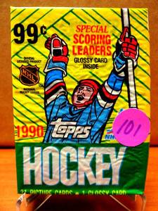 lot 101 image: 1990 Topps Hockey JUMBO Pack Factory Sealed 31-Card (1 Glossy) Scoring Leaders SEALED