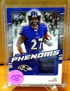 lot 155 image: ROOKIE PATCH - 2020 DONRUSS #RP-JD J.K. DOBBINS JERSEY ROOKIE CARD RC, BALTIMORE RAVENS $$$
