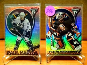 lot 206 image: 2000-01 Pacific Private Stock Titanium Lot - PAUL KARIYA #1 & JOHN VANBIESBROUCK #59