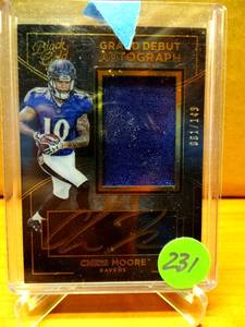 lot 231 image: LIMITED EDITION RPA 61149 - CHRIS MOORE 2016 PANINI BLACK GOLD GRAND DEBUT JERSEY ON CARD AUTO RC #D 149 $$$