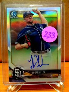 lot 233 image: LIMITED EDITION AUTO 291499 - 2018 Bowman Chrome Prospects Logan Allen Auto Refractor 301499 # CPA-LA $$$