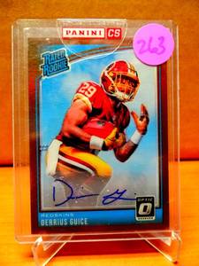 lot 263 image: $$$ FIRST OFF THE LINE VERY LIMITED PREVIEW EDITION RATED ROOKIE AUTO 0124 - 2018 Donruss Optic Rated Rookie Auto Red 24 Derrius Guice #157 Rookie Auto RC