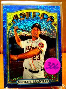 lot 306 image: Michael Brantley 2021 Topps Heritage Chrome Blue Sparkle Refractor #54 Astros MT $$