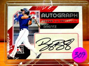 lot 309 image: ROOKIE AUTO - 2011 In The Game Prospects & Heroes Bryce Brentz Auto Silver #A-BBR Red Sox