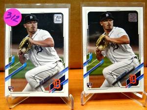 lot 312 image: HOT ROOKIE - Beau Burrows RC 2021 MLB Topps Series 1 70th Anniversary Rookie Card #123 Tigers (X2)