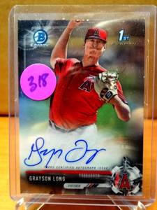 lot 318 image: ROOKIE AUTO - 2017 Bowman Chrome Prospects #CPA-GL Grayson Long Auto  Angels