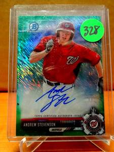 lot 328 image: RARE LIMITED SHIMMER AUTO 2399 - 2017 Bowman Retail Green Shimmer Refractor 99 Andrew Stevenson #CPA-AST Auto $$$