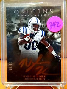 lot 342 image: RARE LIMITED ROOKIE AUTO 1699 - 2018 Panini Origins Bronze Ink 99 Nyheim Hines #OA-NH Rookie Auto RC $$$