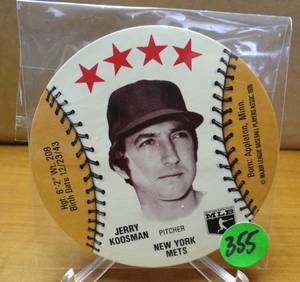 lot 355 image: 1976 MSA ISALYS SWEET WILLIAM (BB) Jerry Koosman PROMOTIONAL DIE-CUT DISC CARD