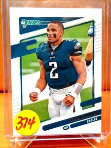 lot 374 image: ROOKIE CARD - 2021 Donruss Jalen Hurts No Helmet & Base #108 Eagles