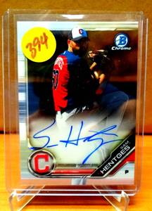 lot 394 image: ROOKIE PROSPECTS AUTO - 2019 Bowman Chrome Prospects Auto #CPA-SHE Sam Hentges Indians $$