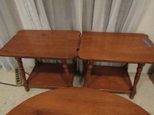 lot 29 image: Matching tables - WOODEN MID CENTURY MODERN Coffee table 16x20x37 and 2 side tables with bottom storage 22x16x26