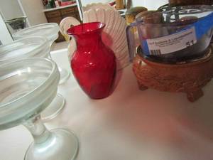 lot 51 image: 3 Candle holders, swan, 4 red vase and footed bowl