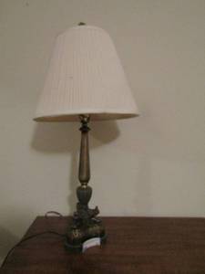 lot 80 image: Brass lamp with shade  30 tall