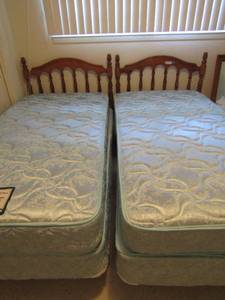 lot 12 image: MID MODERN  2 twin headboards with rails WOOD  good condition