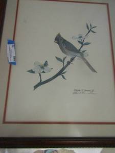 lot 79 image: 2 Wall Art Birds  MALE & FEMALE CARDINALS  BY Charles J. Crum 24x20