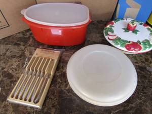 lot 134 image: Tupperware, Nut cracker Steak knife set, apple dish and more