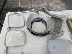 lot 821 image: vintage truck side mirror, 4 metal head lamp covers 8241