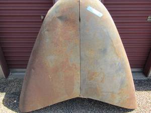 lot 2 image: Vintage  1950s MOPAR CarTruck hood Part # 1239965 Size is 53 12 tall 61