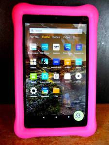 lot 53 image: KINDLE FIRE WITH BRIGHT PINK PROTECTIVE CASE - WORKS