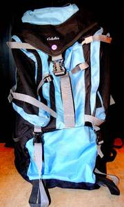lot 102 image: LARGE CABELAS OVERNIGHT BACKPACK $$ - LIGHT BLUEBLACK
