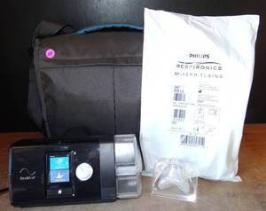lot 104 image: BIG $ ITEM - ResMed AirSense 10 Elite CPAP with Humidifier wNew Hose, Mask in Storage Bag - WORKS
