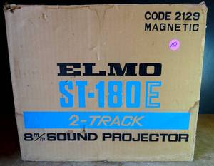 lot 151 image: VINTAGE Elmo ST-180E M 2-Track Super 8mm Film Projector In Original Box wManual & Microphone - POWERED ON