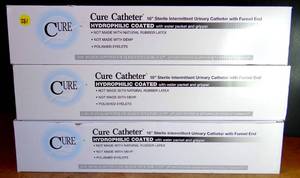 lot 231 image: Box of Cure Male Catheters 14Fr 16in Hydrophilic Straight HM14- Box30 (3X$)