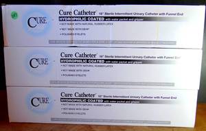 lot 247 image: Box of Cure Male Catheters 14Fr 16in Hydrophilic Straight HM14- Box30 (3X$)