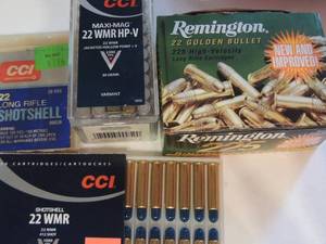 lot 618 image: CCI 22 WMR HP-V 50BOX  & 22 WMR 52 GR  20BOX,  REMINGTON 22 GOLDEN 25BOX
