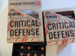 lot 623 image: HORNSBY 9MM CRITICAL DEFENSE 25BOX & 20 IN A BOX