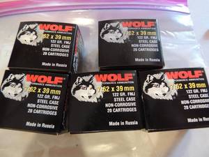 lot 852 image: WOLF 7.62X39 122GR STEEL CASE  20BOX  QTY 5