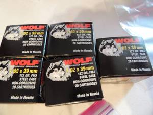 lot 863 image: WOLF 7.62X39 122GR STEEL CASE  20BOX  QTY 5