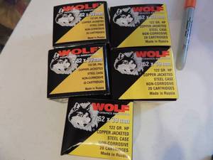lot 867 image: WOLF 7.62X39 122GR FMJ COPPER JACKET  20BOX  QTY 5