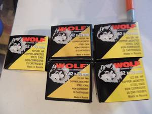 lot 874 image: WOLF 7.62X39 122GR FMJ COPPER JACKET  20BOX  QTY 5