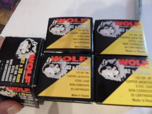 lot 881 image: WOLF 7.62X39 122GR FMJ COPPER JACKET  20BOX  QTY4  PLUS  BOX OF 15 CT