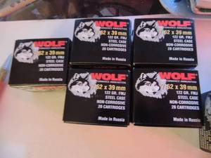lot 620 image: WOLF 7.62X39 122GR STEEL CASE  20BOX  QTY 5