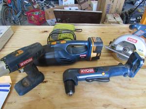 lot 70 image: Ryobi lot- 2 power drills 18V hand held vacume skill saw power charger included with battery