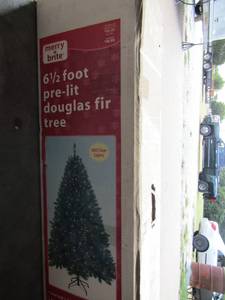 lot 113 image: 6.5 foot prelit Douglas fur Christmas tree