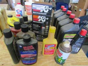 lot 178 image: Auto polish, transmission fluid, air filters, color shine all opened previously