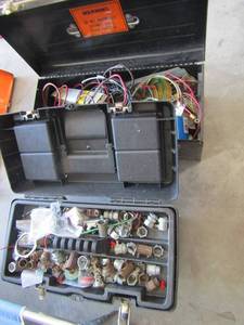 lot 214 image: 2 black tool boxes full of electric plugscomponents1 full of electric wiring