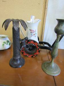 lot 296 image: Bombay palm tree candle stick holder and brass candle stick